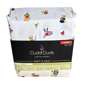 Cuddl Duds Queen Sheet Set Microfiber Christmas Dogs Adorable GIFT NEW
